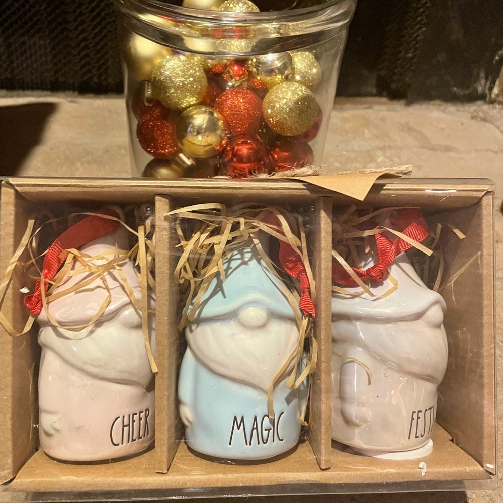 NEW! Rae Dunn Set of 3 Ceramic Gnome Ornaments (Cheer, Magic and Festive)